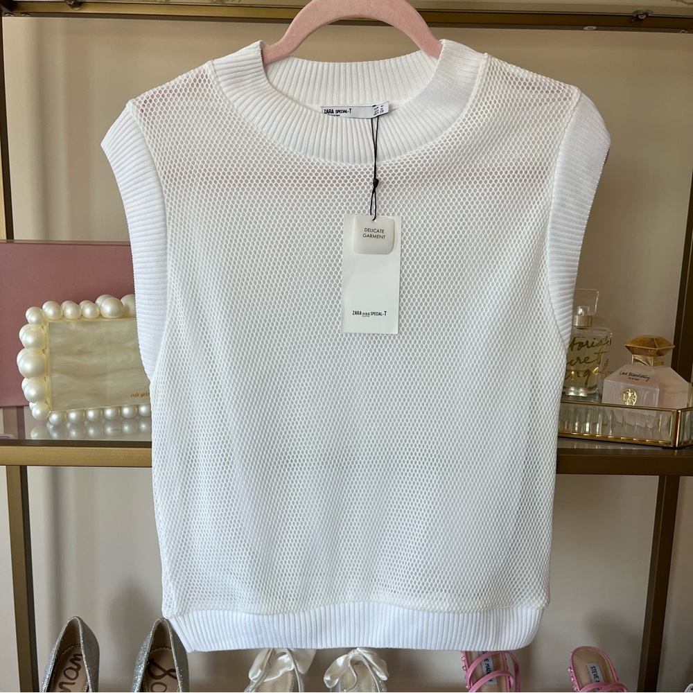 NWT: Zara White Mesh Muscle Tee